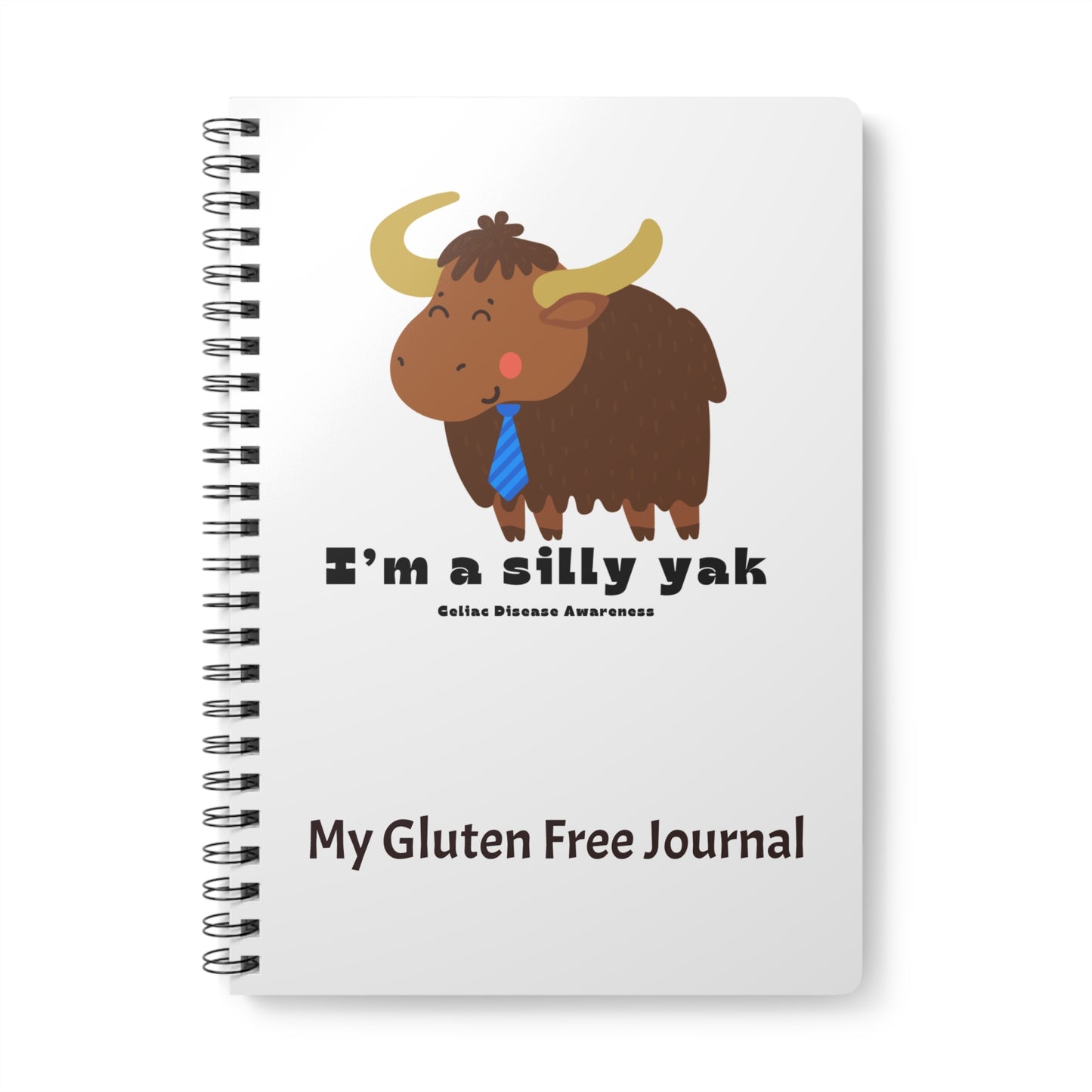 Silly Yak Themed Notebook, Gluten Free Softcover Journal with Cute Design, Blue Tie, Gift for Writers, Students, Stationery Lovers,