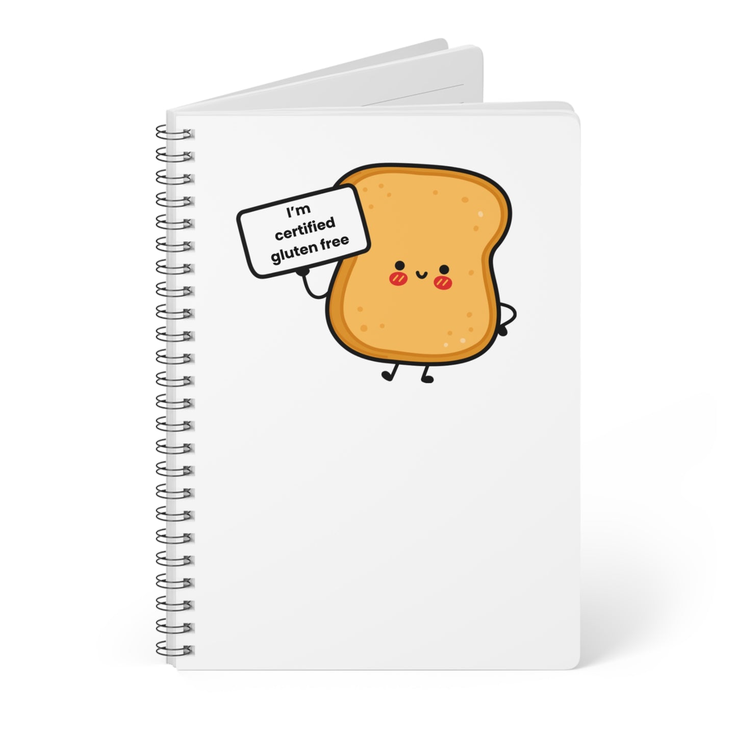 Gluten Free Journal Notebook, Cute Toast with Sign Saying 'I'm Certified Gluten Free', A5 Wirebound Softcover Diary, Foodie Gift, Toast
