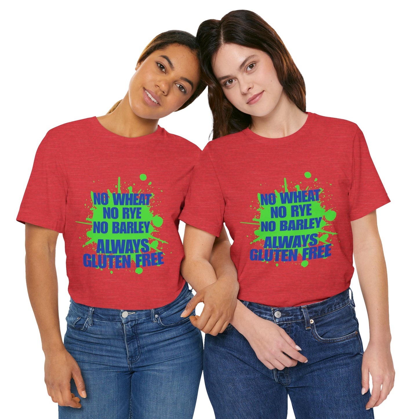 Always gluten free tee - Two people wearing red tee