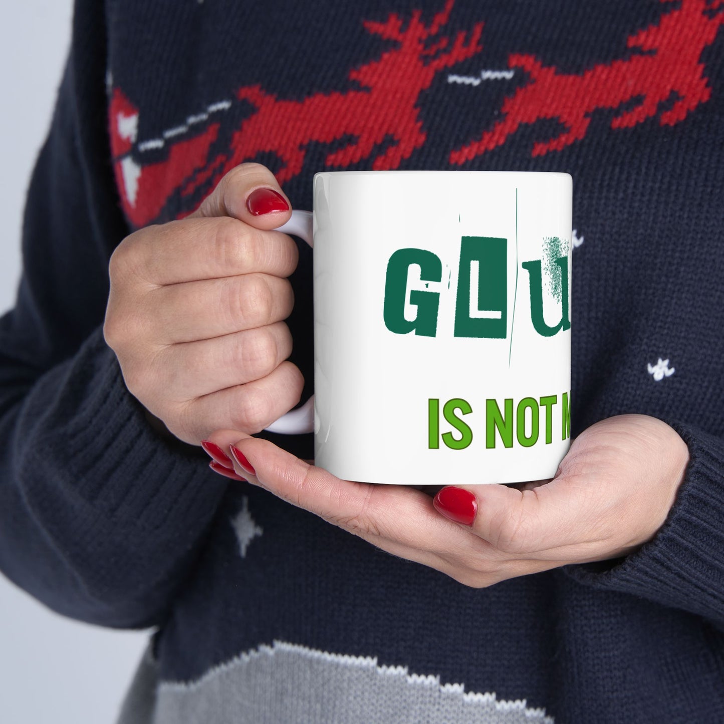 Gluten Free 11oz Ceramic Mug with Stay Cool Handle, Funny Coffee Cup, Celiac Disease Awareness, Kitchen Decor, White Tea Mug, Gift for