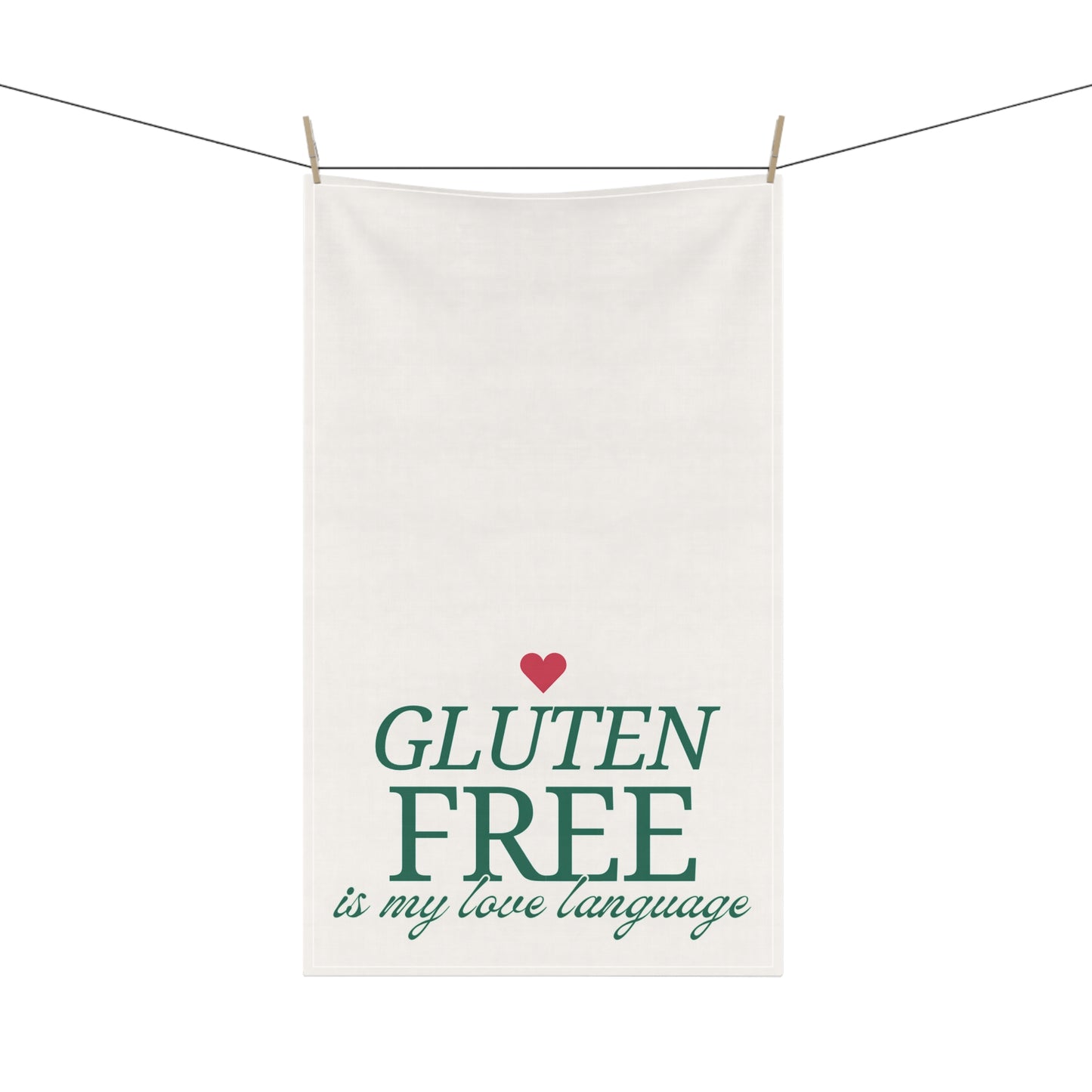 Gluten Free Love Language Towel Hanging on line