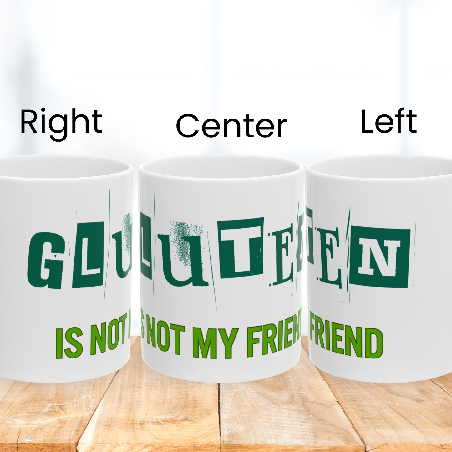 Gluten Free 11oz Ceramic Mug with Stay Cool Handle, Funny Coffee Cup, Celiac Disease Awareness, Kitchen Decor, White Tea Mug, Gift for