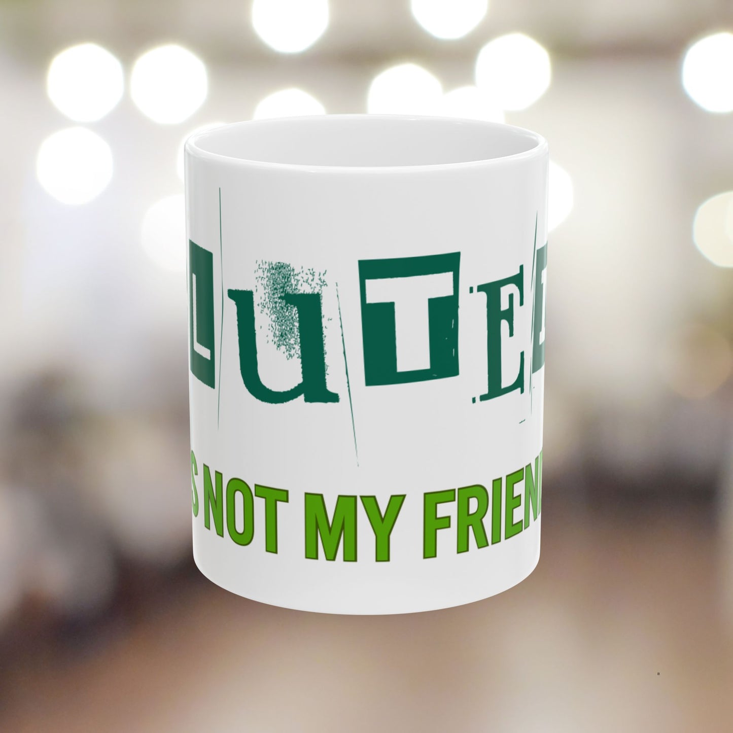 Gluten Free 11oz Ceramic Mug with Stay Cool Handle, Funny Coffee Cup, Celiac Disease Awareness, Kitchen Decor, White Tea Mug, Gift for