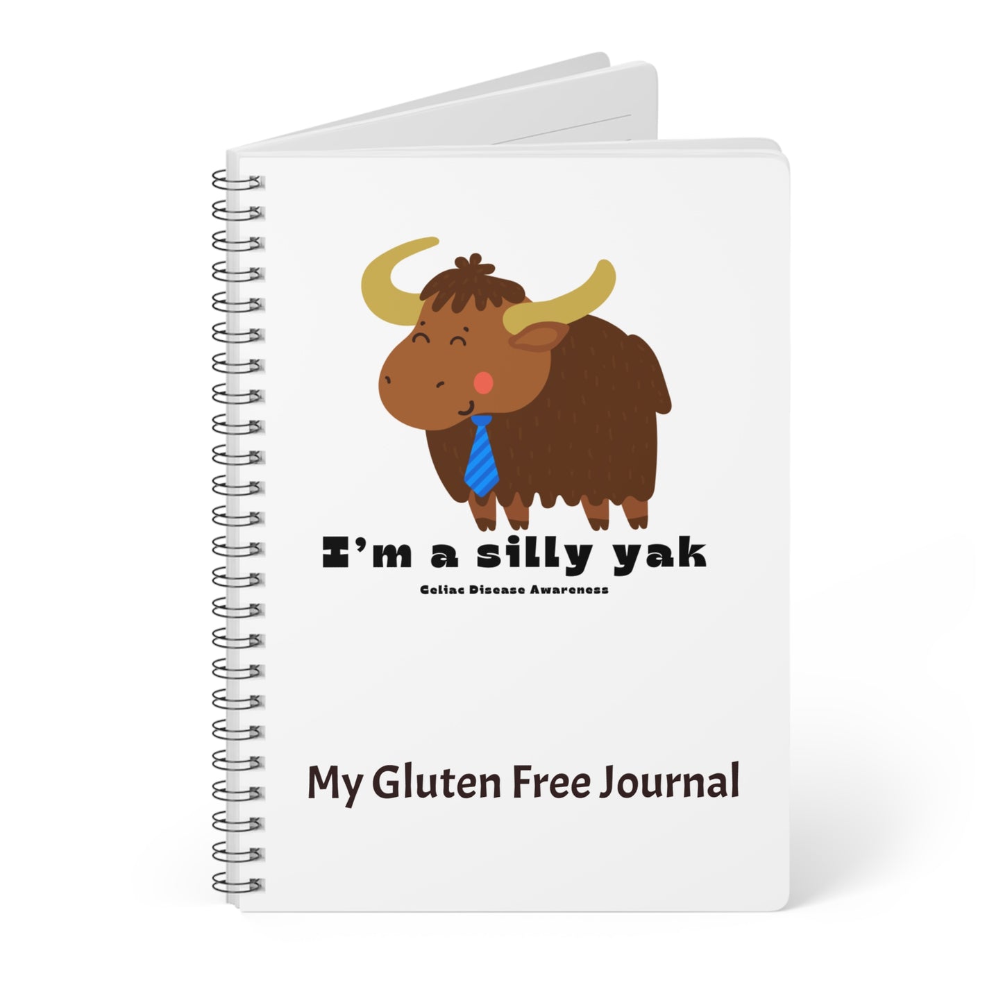 Silly Yak Themed Notebook, Gluten Free Softcover Journal with Cute Design, Blue Tie, Gift for Writers, Students, Stationery Lovers,