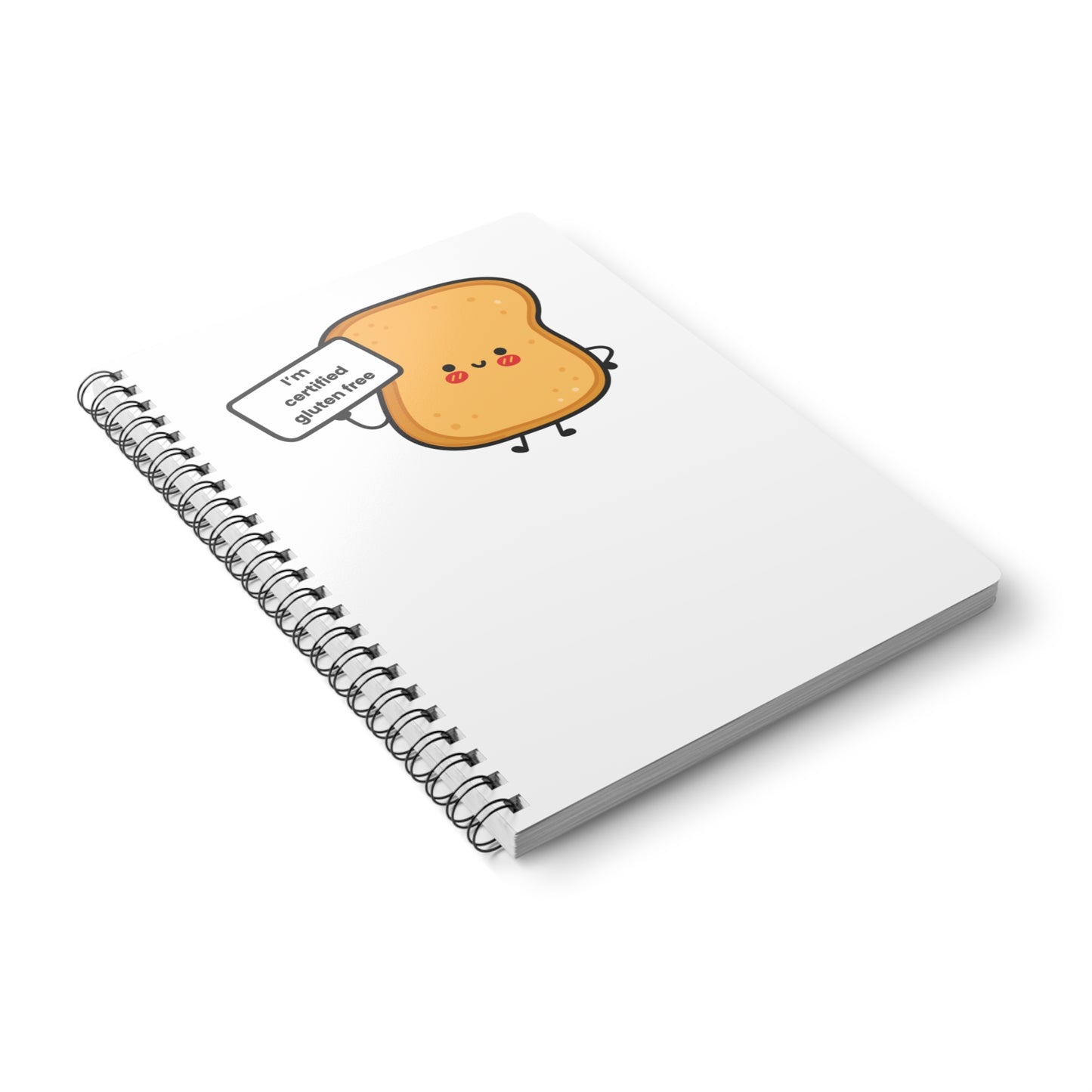 Gluten Free Journal Notebook, Cute Toast with Sign Saying 'I'm Certified Gluten Free', A5 Wirebound Softcover Diary, Foodie Gift, Toast