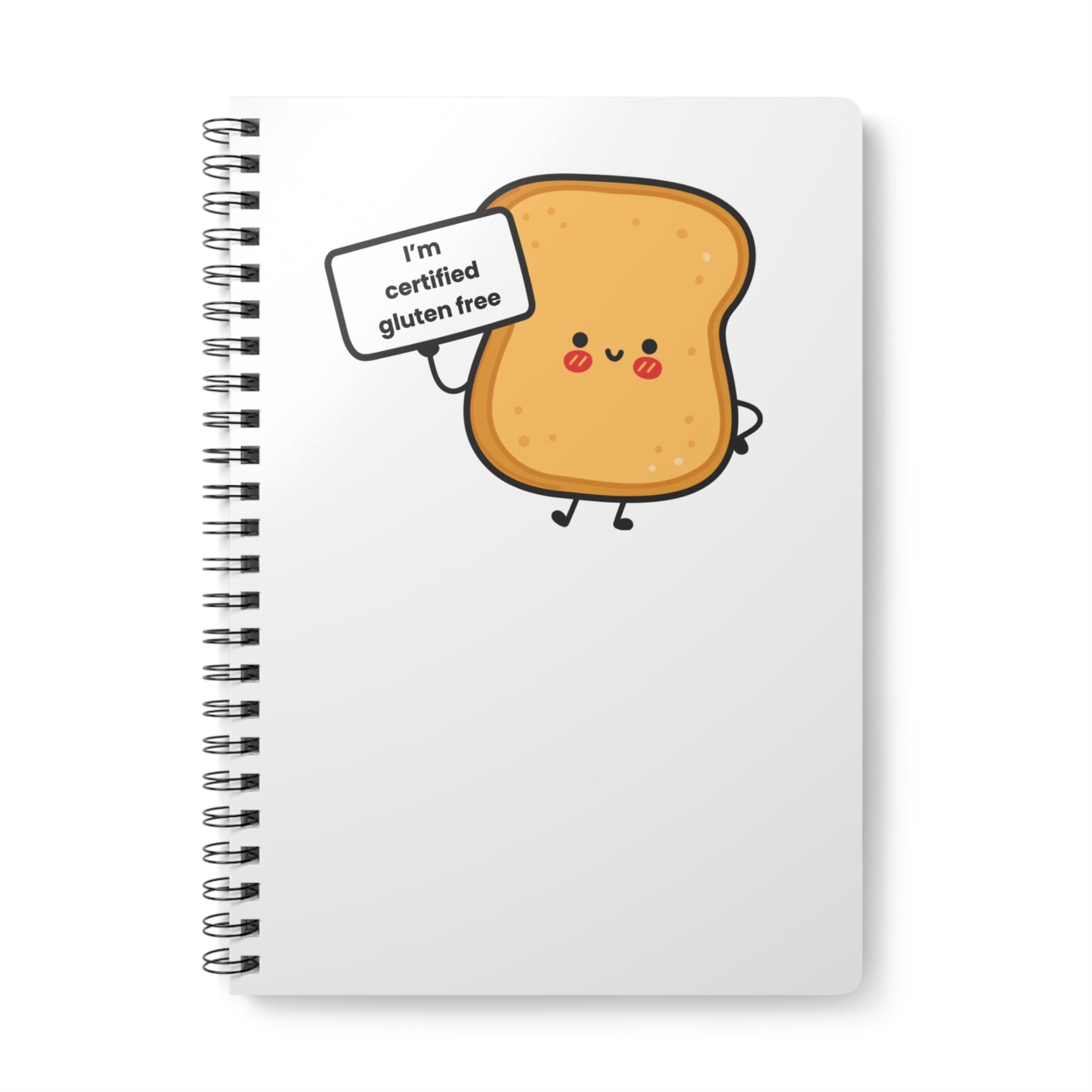 Gluten Free Journal Notebook, Cute Toast with Sign Saying 'I'm Certified Gluten Free', A5 Wirebound Softcover Diary, Foodie Gift, Toast