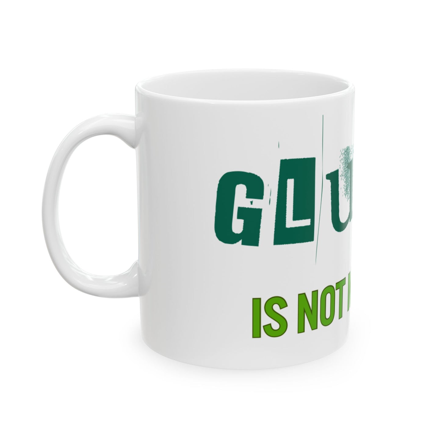 Gluten Free 11oz Ceramic Mug with Stay Cool Handle, Funny Coffee Cup, Celiac Disease Awareness, Kitchen Decor, White Tea Mug, Gift for