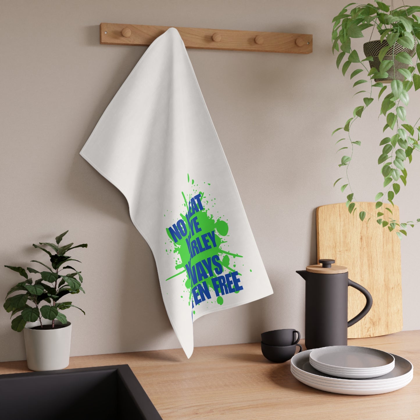 Funny Quote Gluten Free Tea Towel Hanging in kitchen