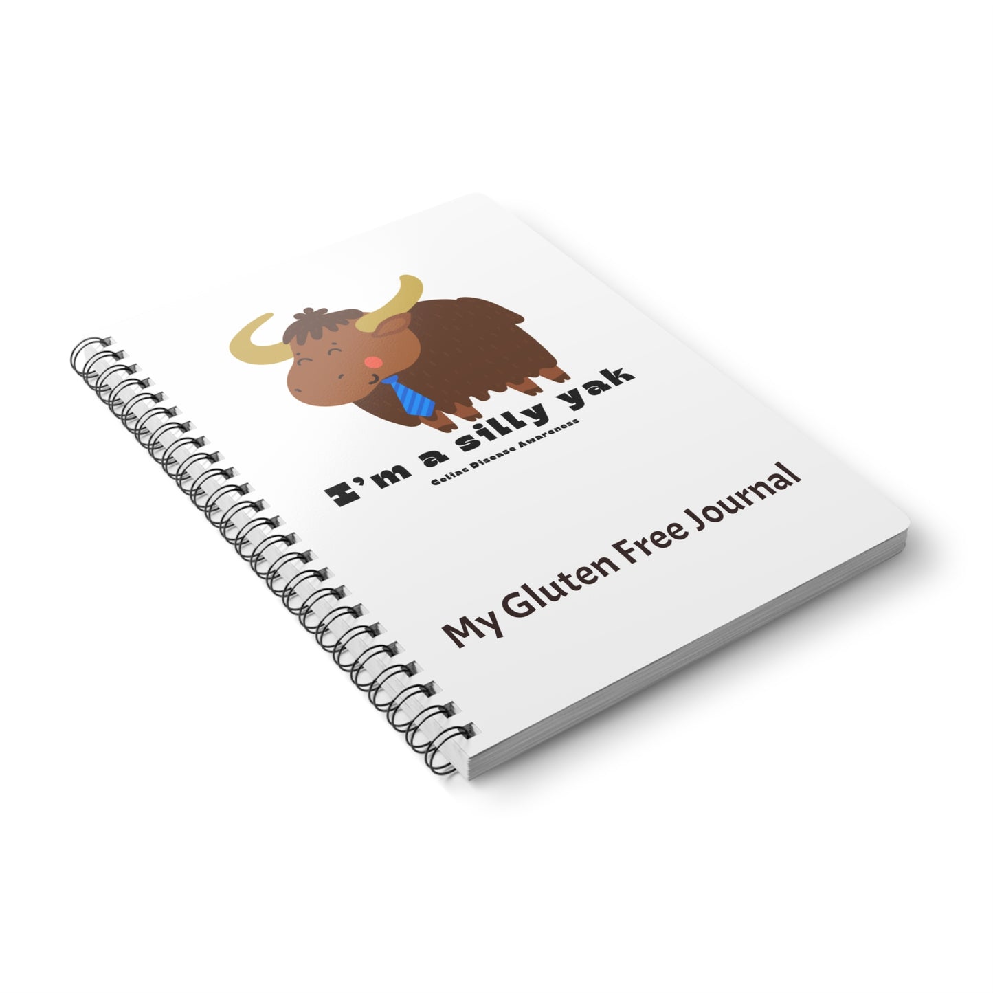 Silly Yak Themed Notebook, Gluten Free Softcover Journal with Cute Design, Blue Tie, Gift for Writers, Students, Stationery Lovers,