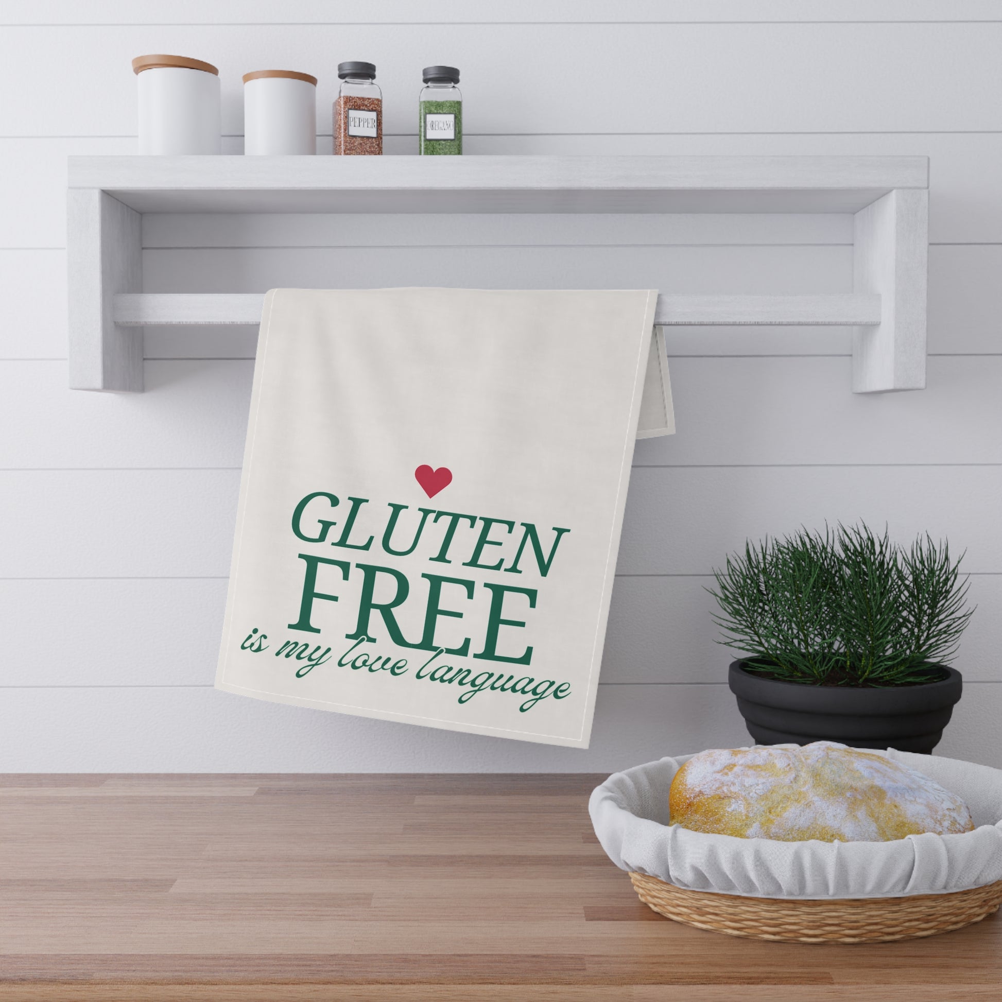  Gluten Free Love Language Towel  - hanging in kitchen