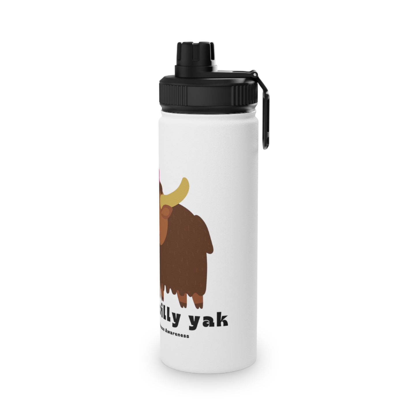 Water Bottle - Cute Silly Yak with Pink Bow Design