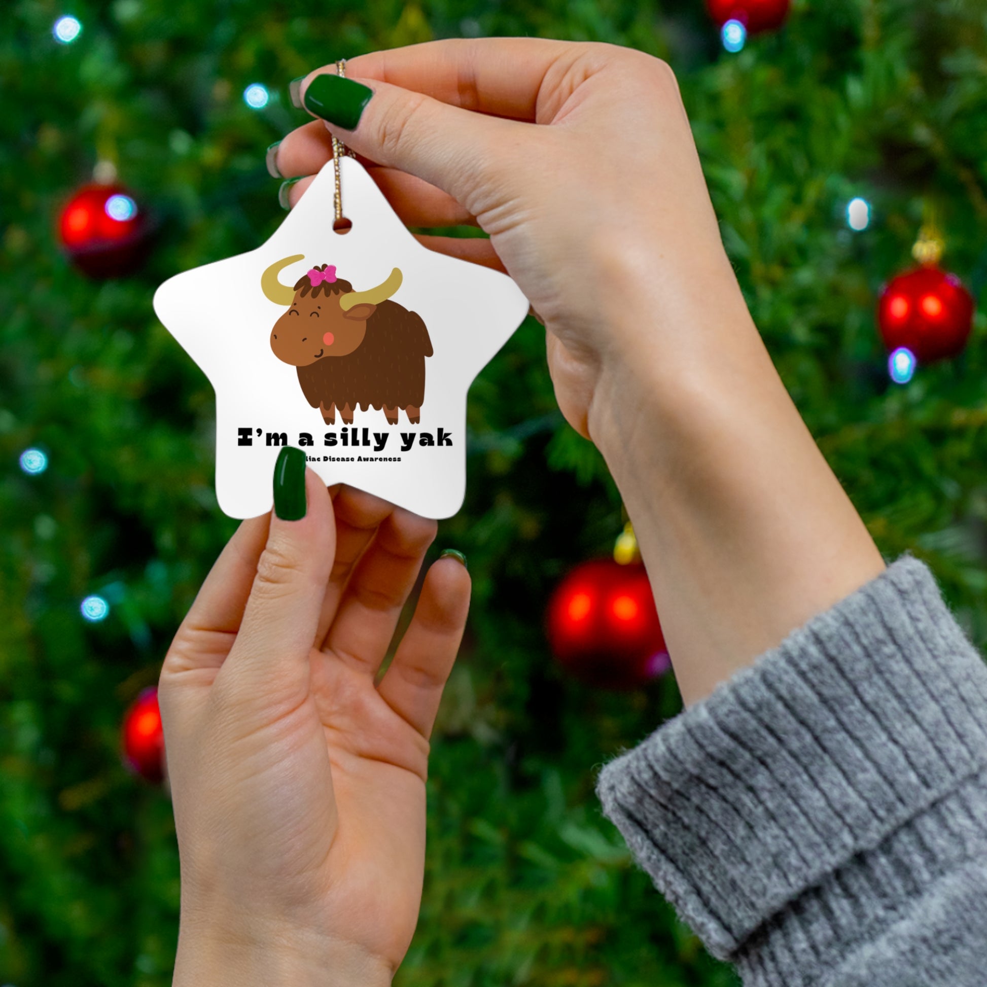 Silly Yak Christmas Ornament - Star Shape on Tree