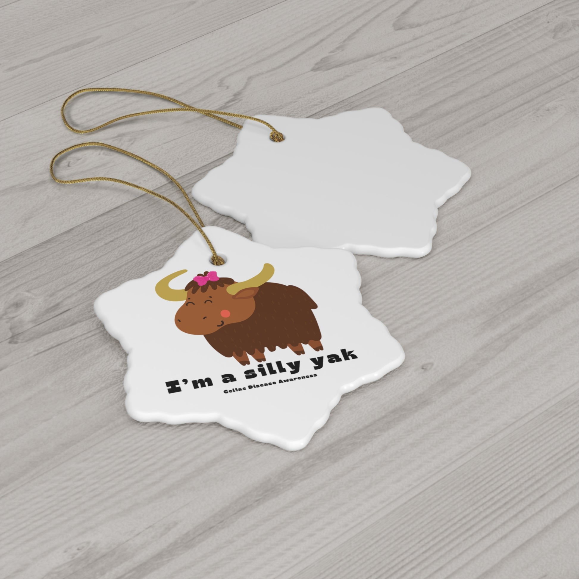 Silly Yak with Pink Bow Christmas Ornament - Snowflake Shape