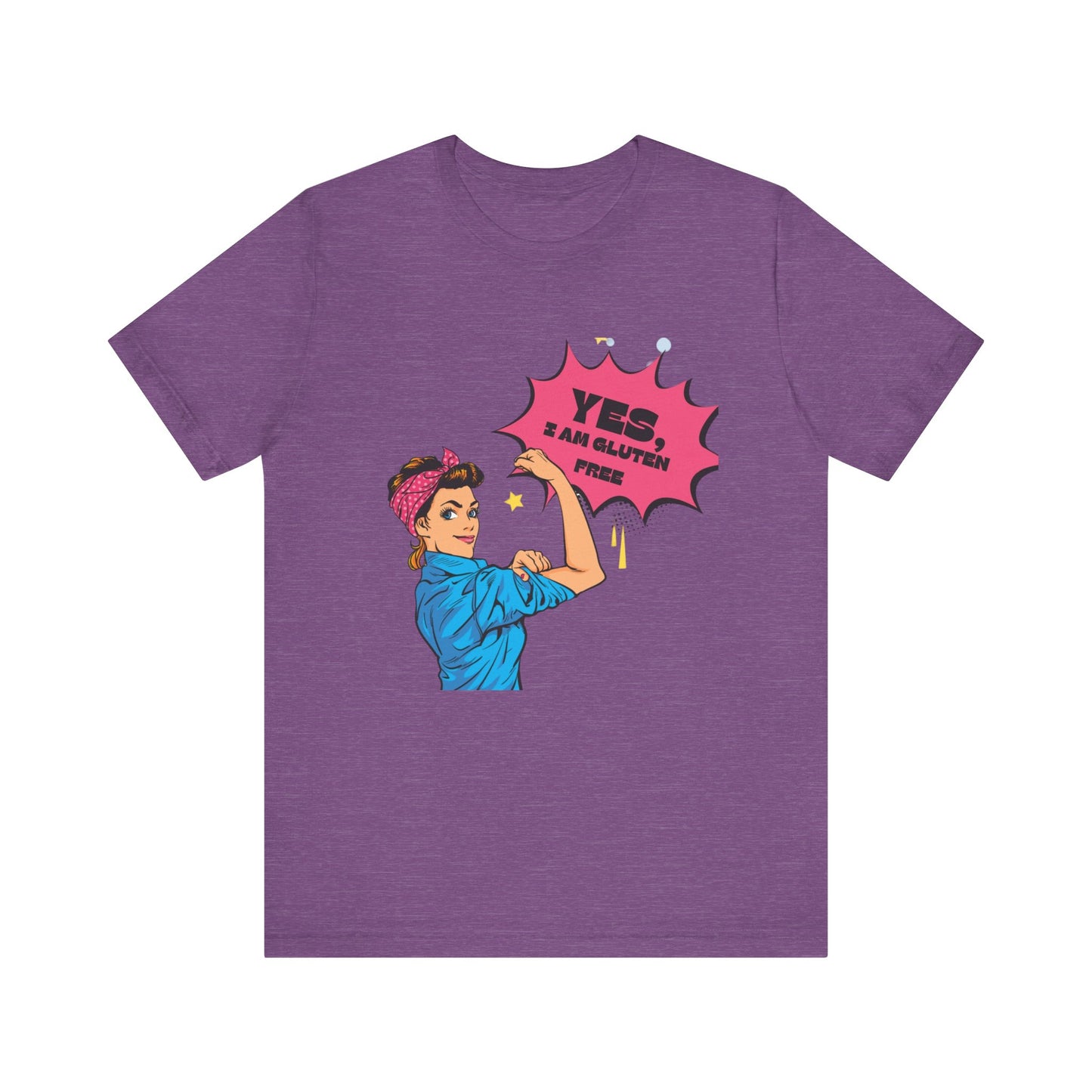 Front view of Retro Woman Gluten Free tee in purple