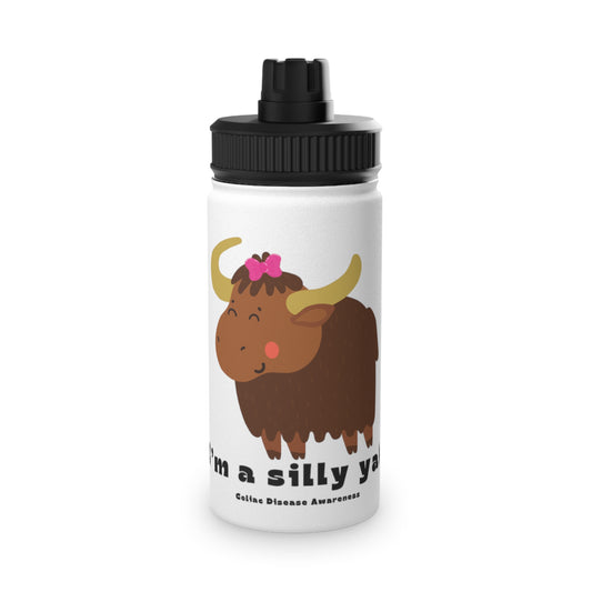 Water Bottle - Cute Silly Yak with Pink Bow Design