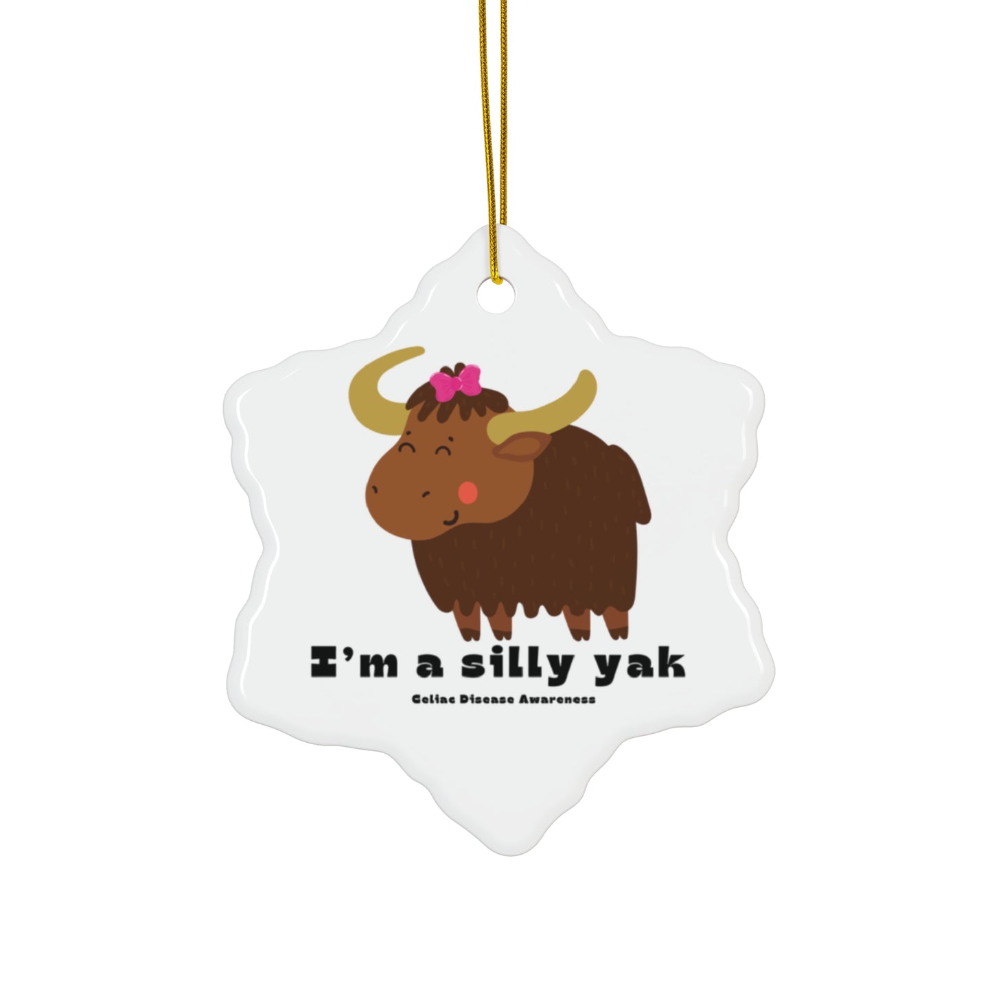 Silly Yak with Pink Bow Christmas Ornament