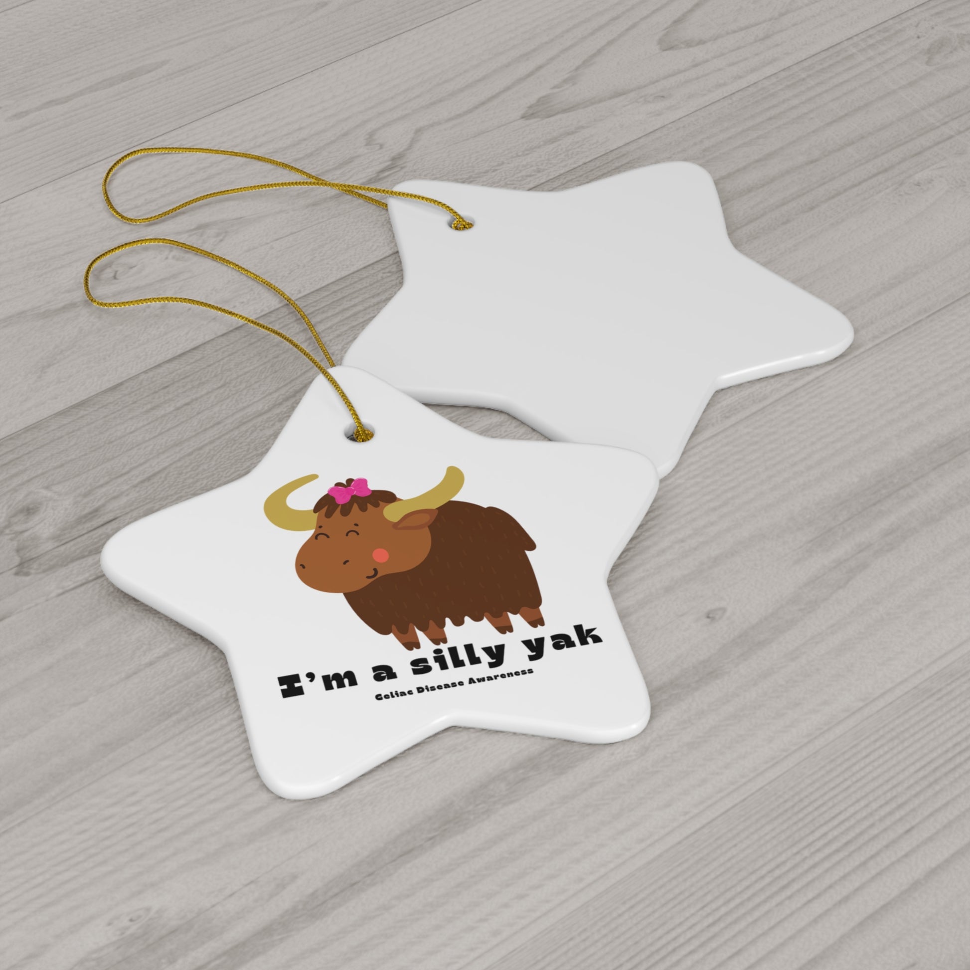 Silly Yak with Pink Bow Christmas Ornament - Star Shape
