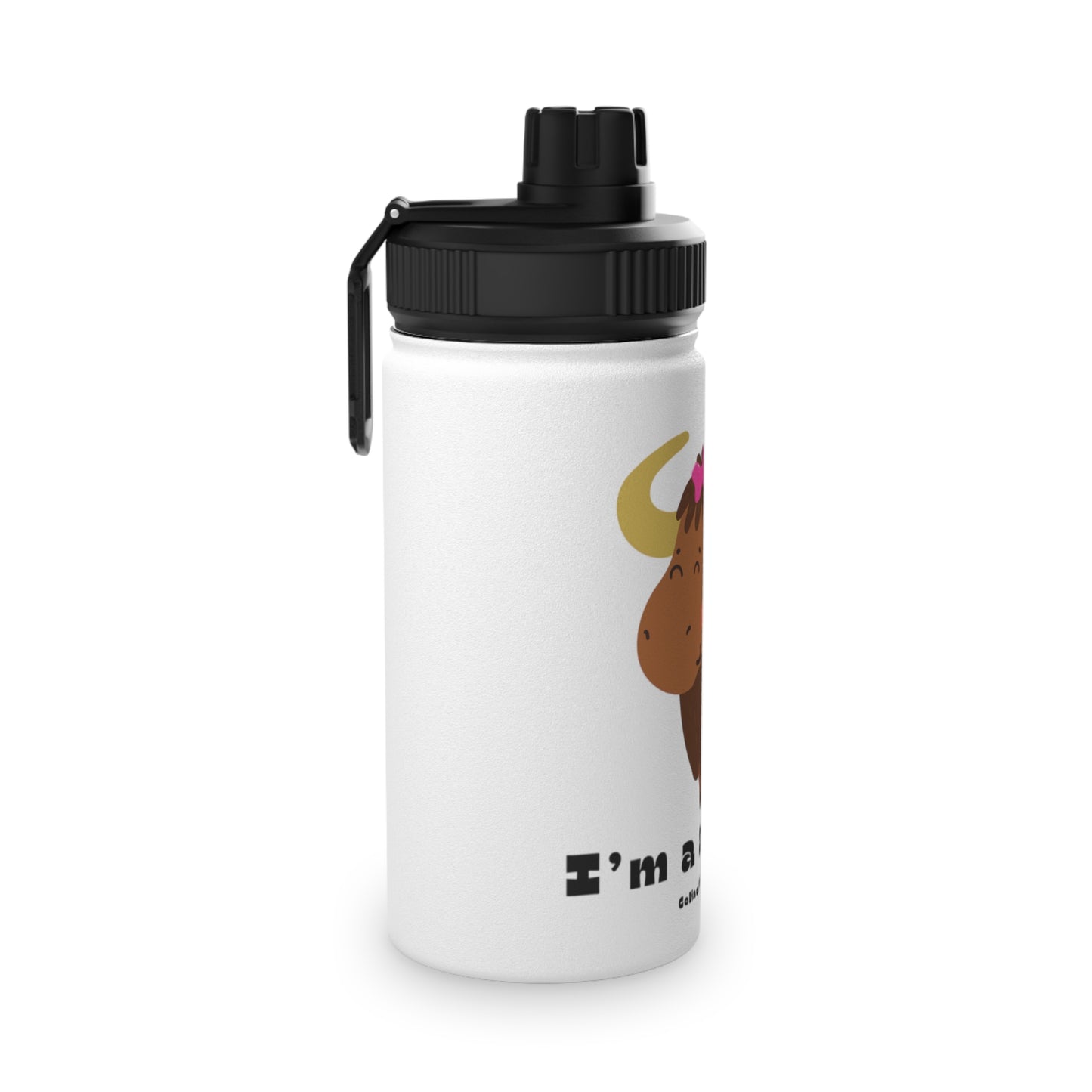 Water Bottle - Cute Silly Yak with Pink Bow Design