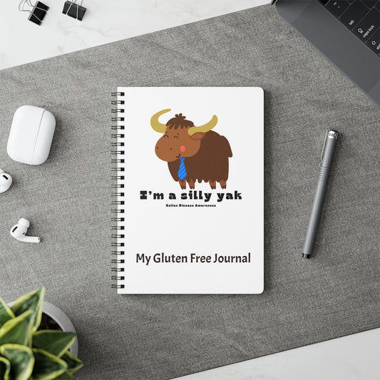 Silly Yak Themed Notebook, Gluten Free Softcover Journal with Cute Design, Blue Tie, Gift for Writers, Students, Stationery Lovers,
