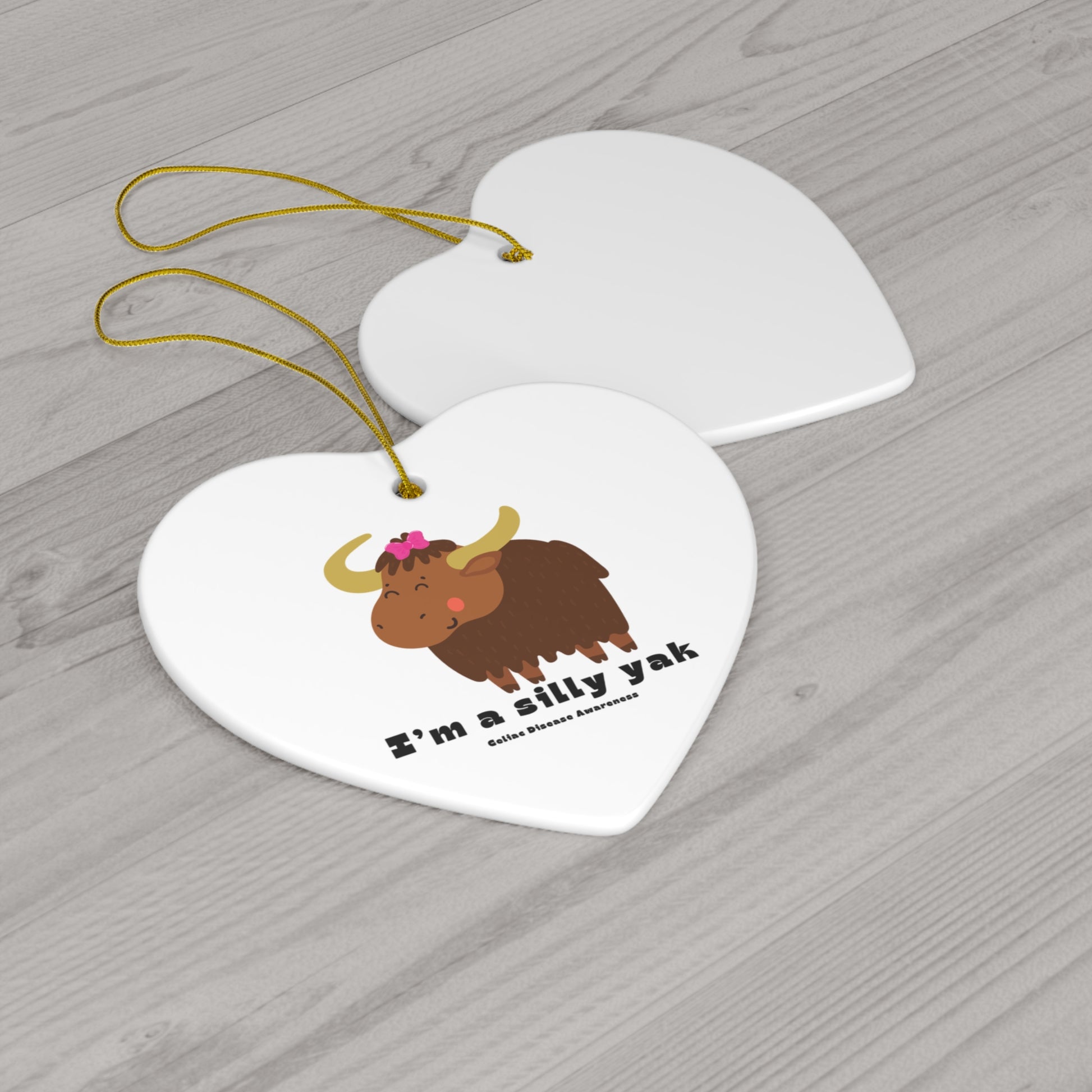Silly Yak with Pink Bow Christmas Ornament - Heart Shape