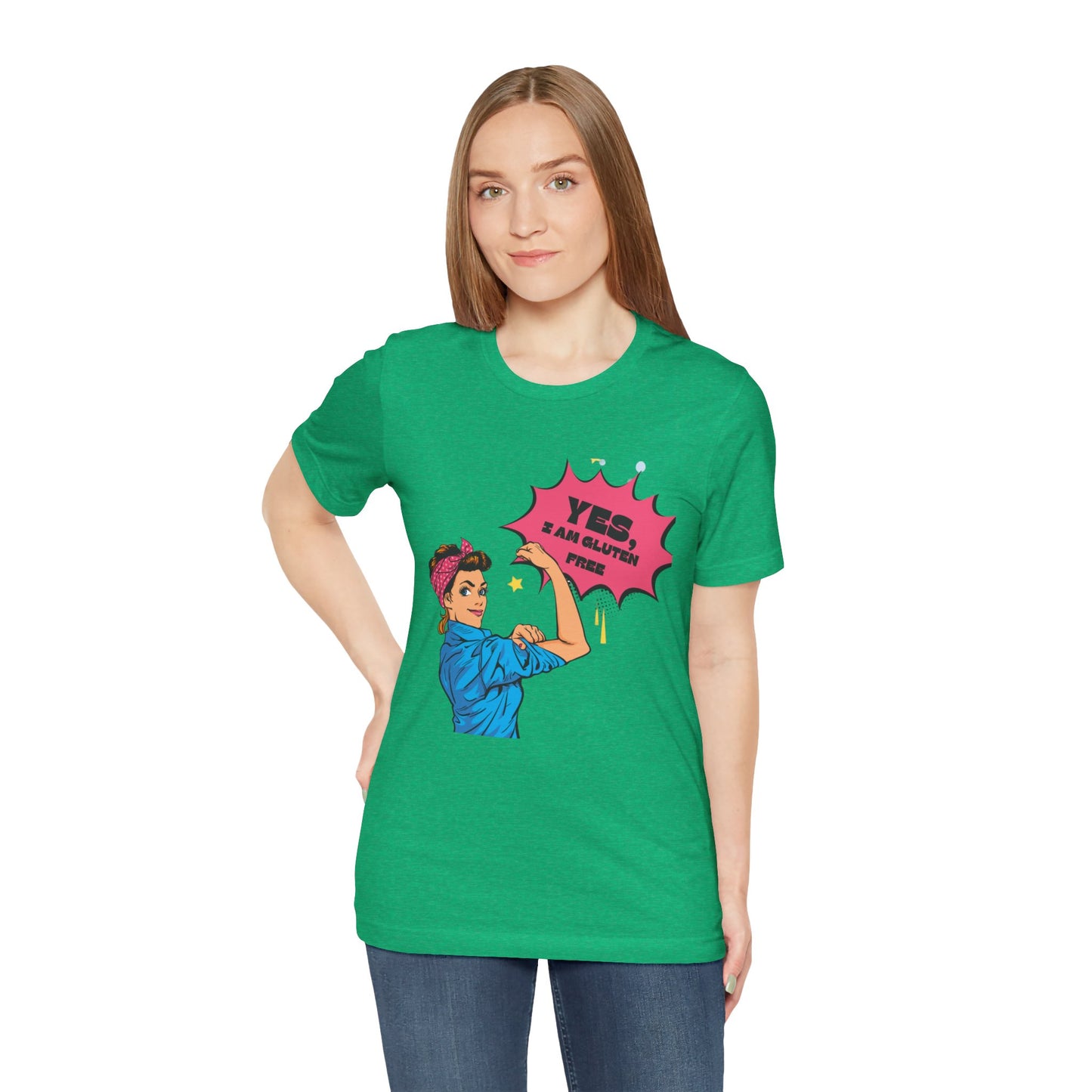 Woman wearing green t-shirt