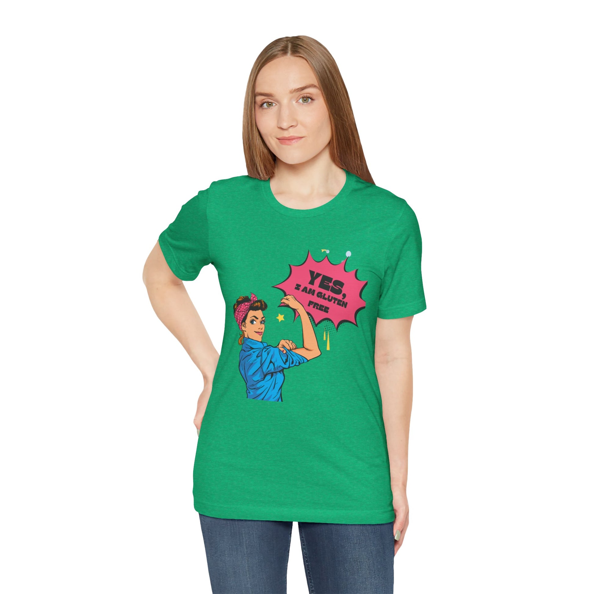 Woman wearing green t-shirt