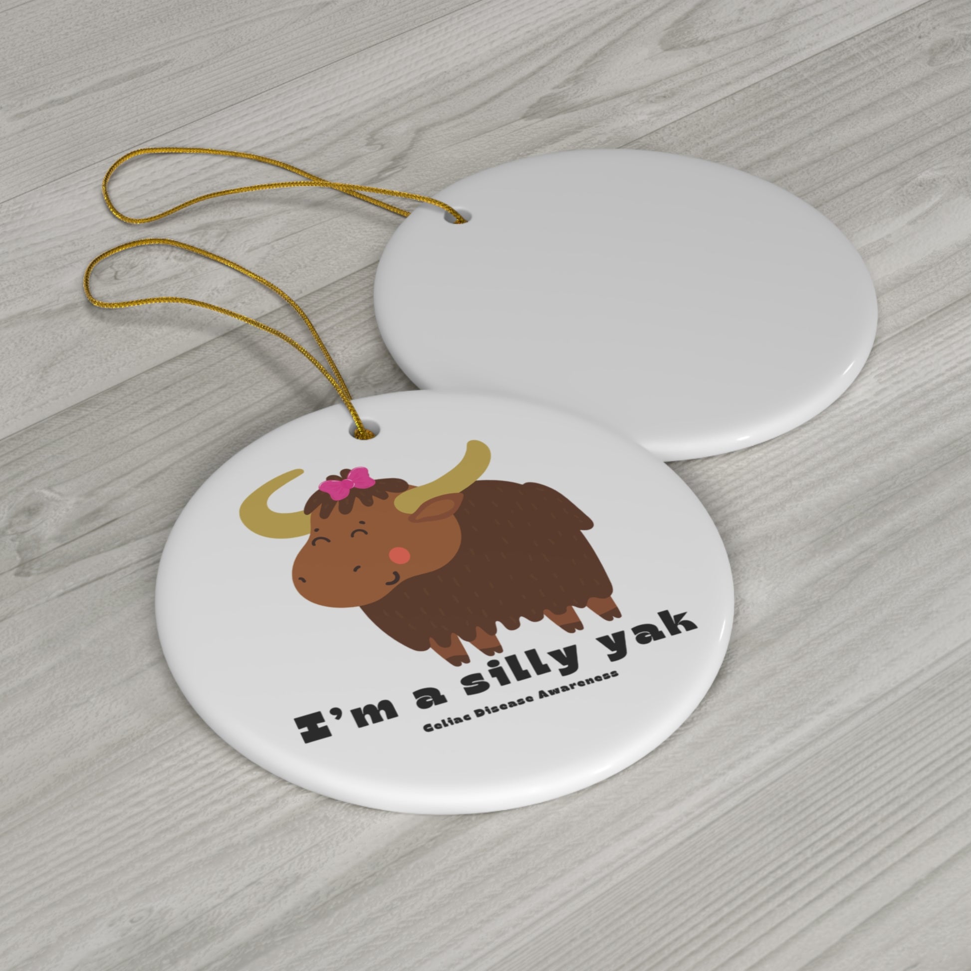 Silly Yak with Pink Bow Christmas Ornament - Circle Shape