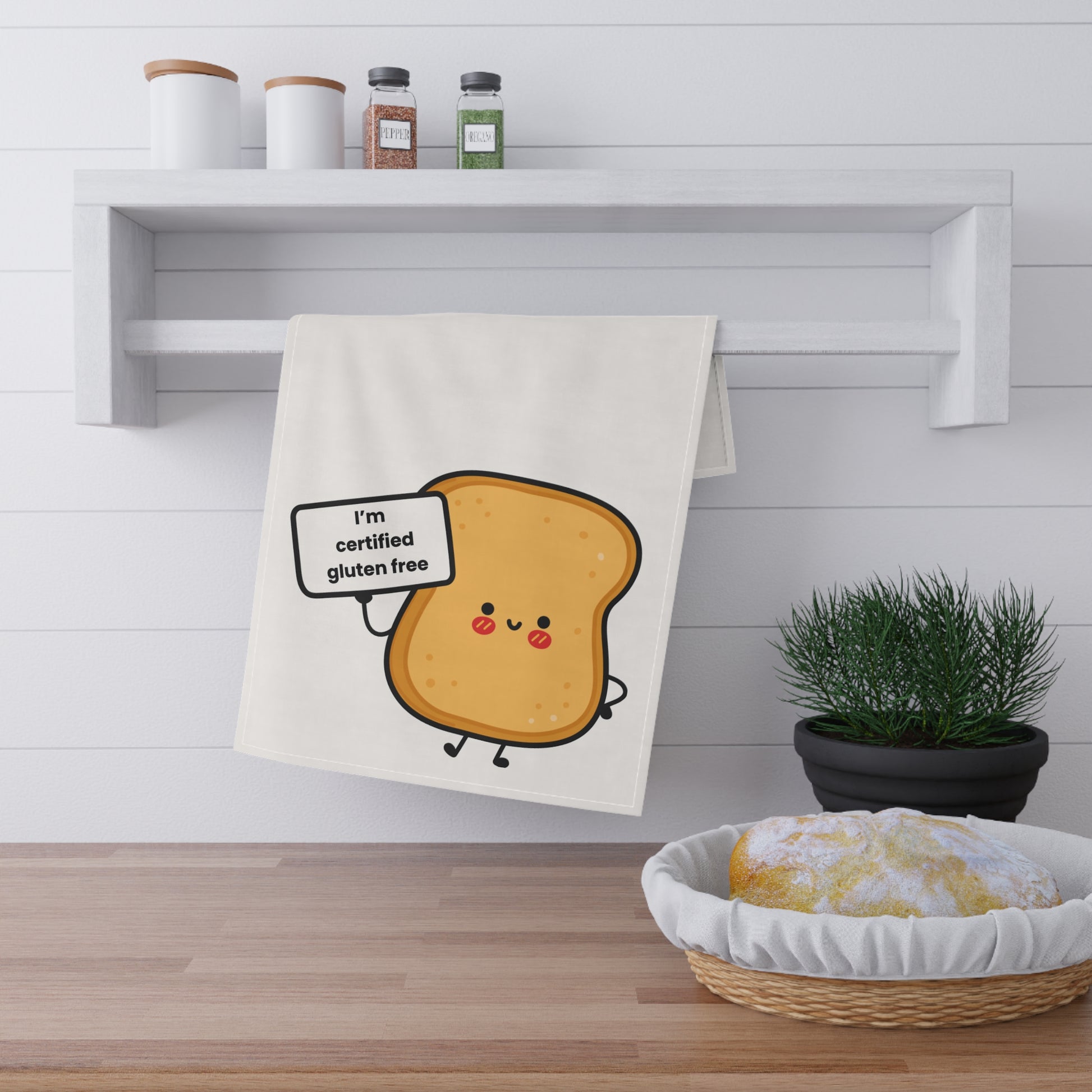 Cute Gluten Free Toast Kitchen Tea Towel - Hanging
