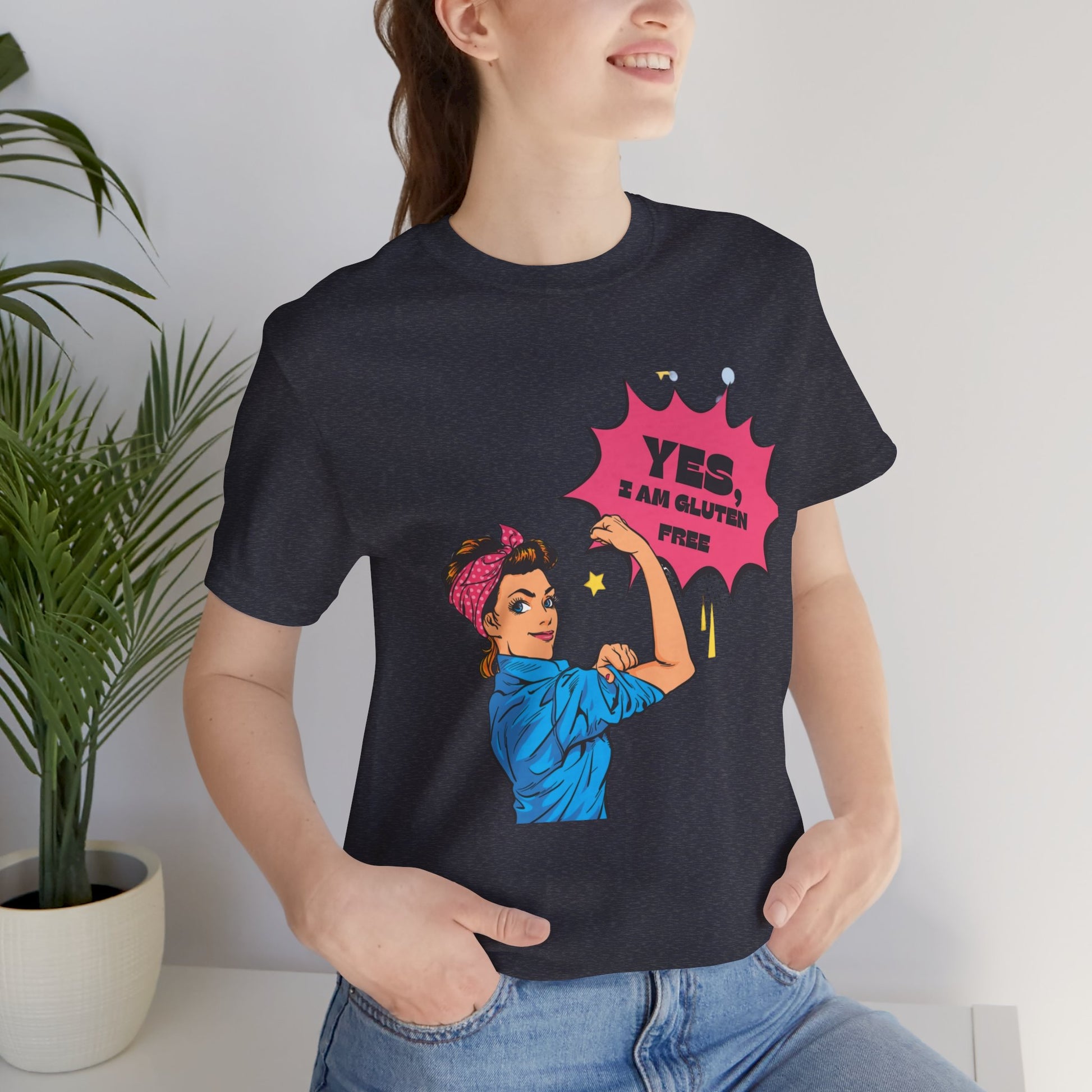 Woman wearing navy shirt