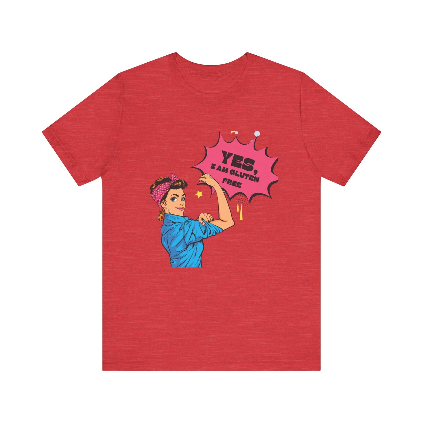 Front view of Retro Woman Gluten Free tee in red