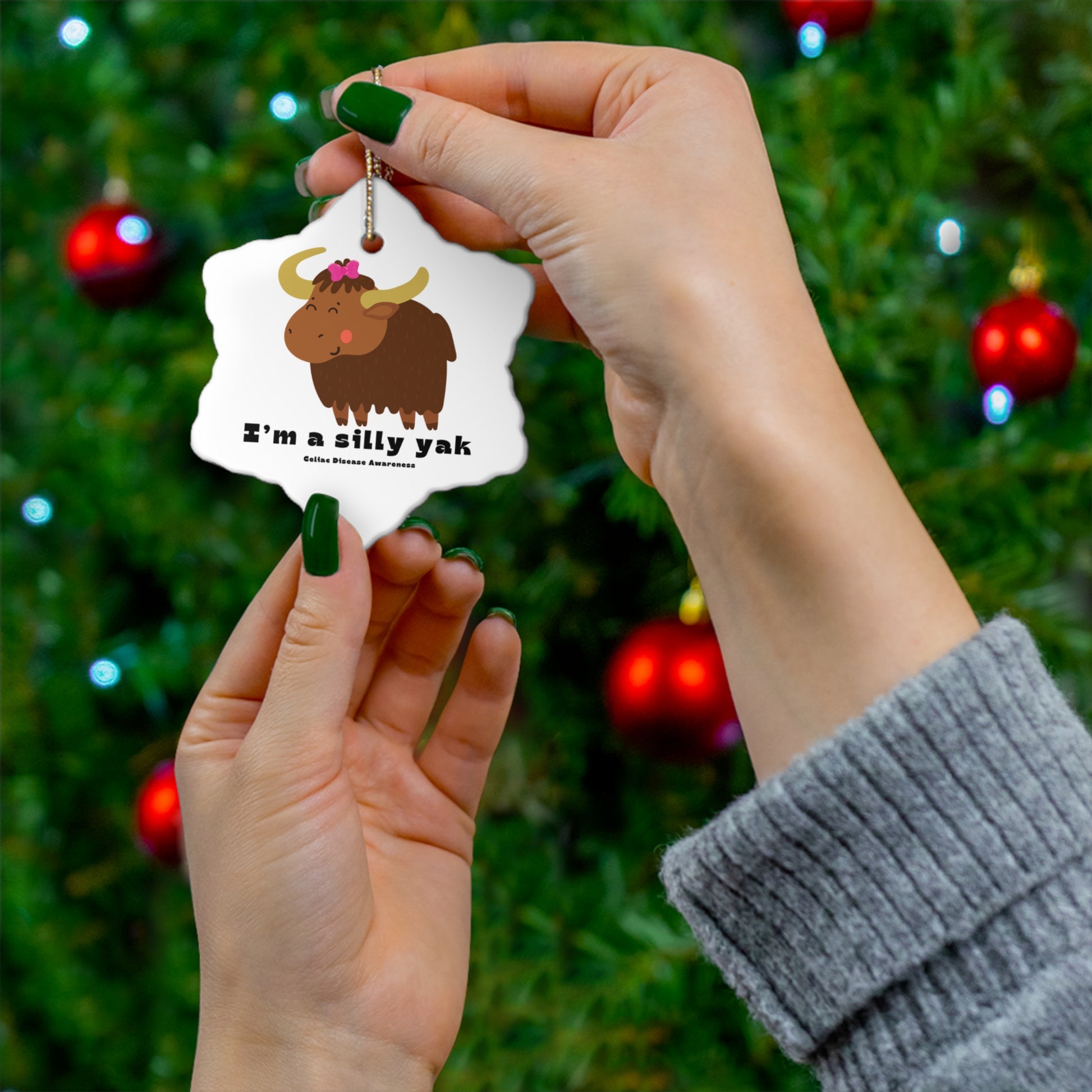 Silly Yak  Christmas Ornament - Snowflake shape on Tree